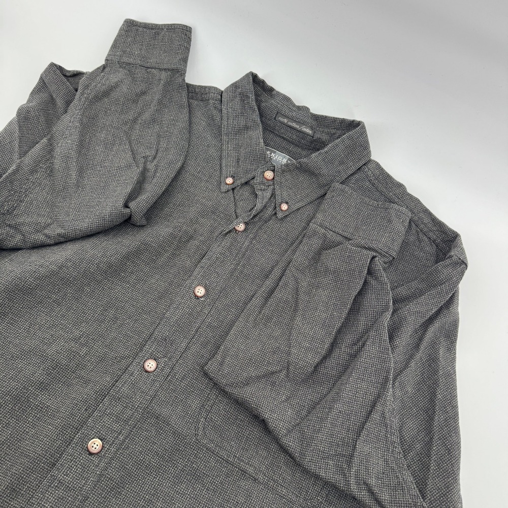 Knights Sportswear Mens Big‎ IX Button Down Shirt Dark Gray Plaid Long Sleeve